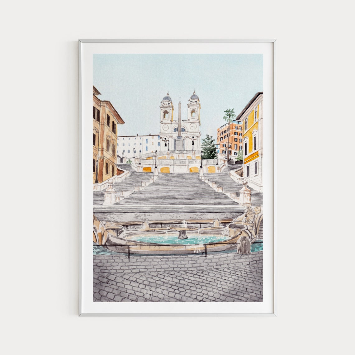 Spanish Steps Rome Watercolor Piazza Fountain Cityscape Poster