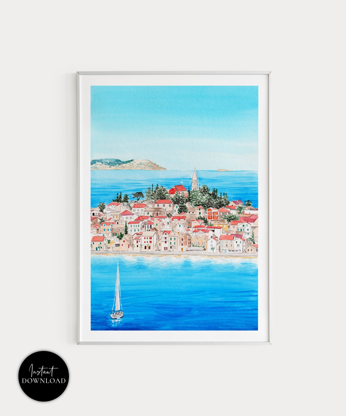 Primosten Croatia Travel Poster, Cityscape Print
