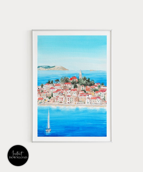 Primosten Croatia Travel Poster, Cityscape Print