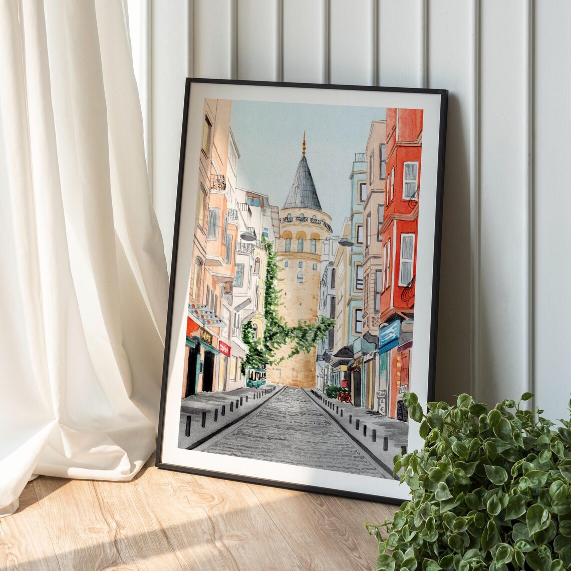 Galata Tower Watercolor Art Print, Istanbul Cityscape - Image 2