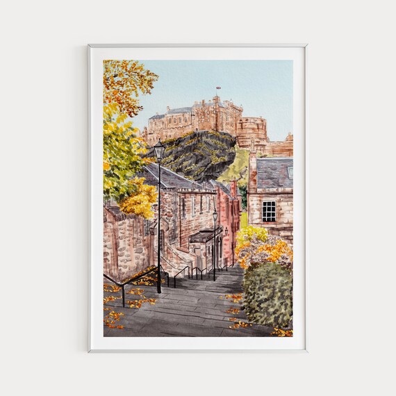 Edinburgh Vennel Viewpoint Watercolor Travel Poster