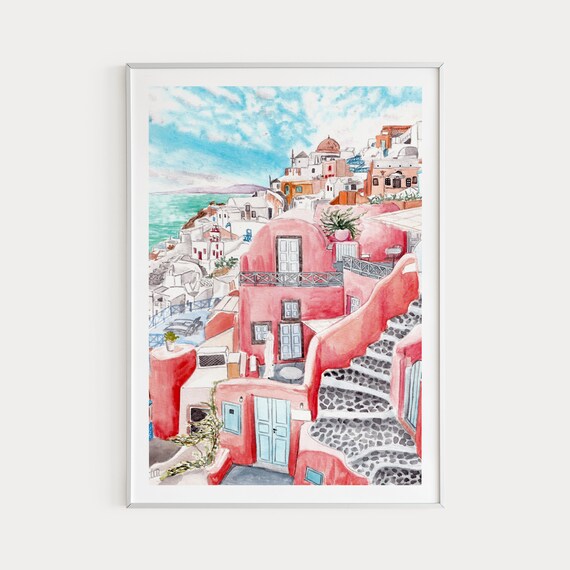 Oia, Santorini Greece Art Print, Travel Poster