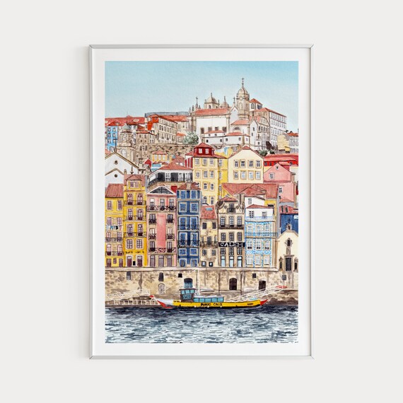 Porto Watercolor Cityscape Art Print, Portugal