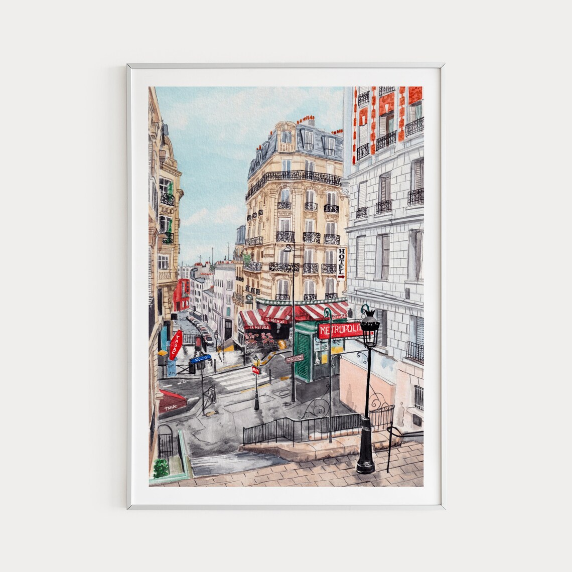 Montmartre Paris Watercolor Cityscape Travel Poster