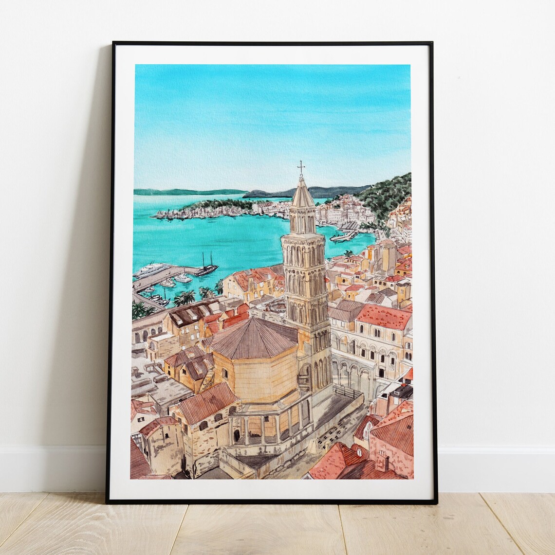 Split Croatia Travel Poster, Adriatic Sea Cityscape - Image 2