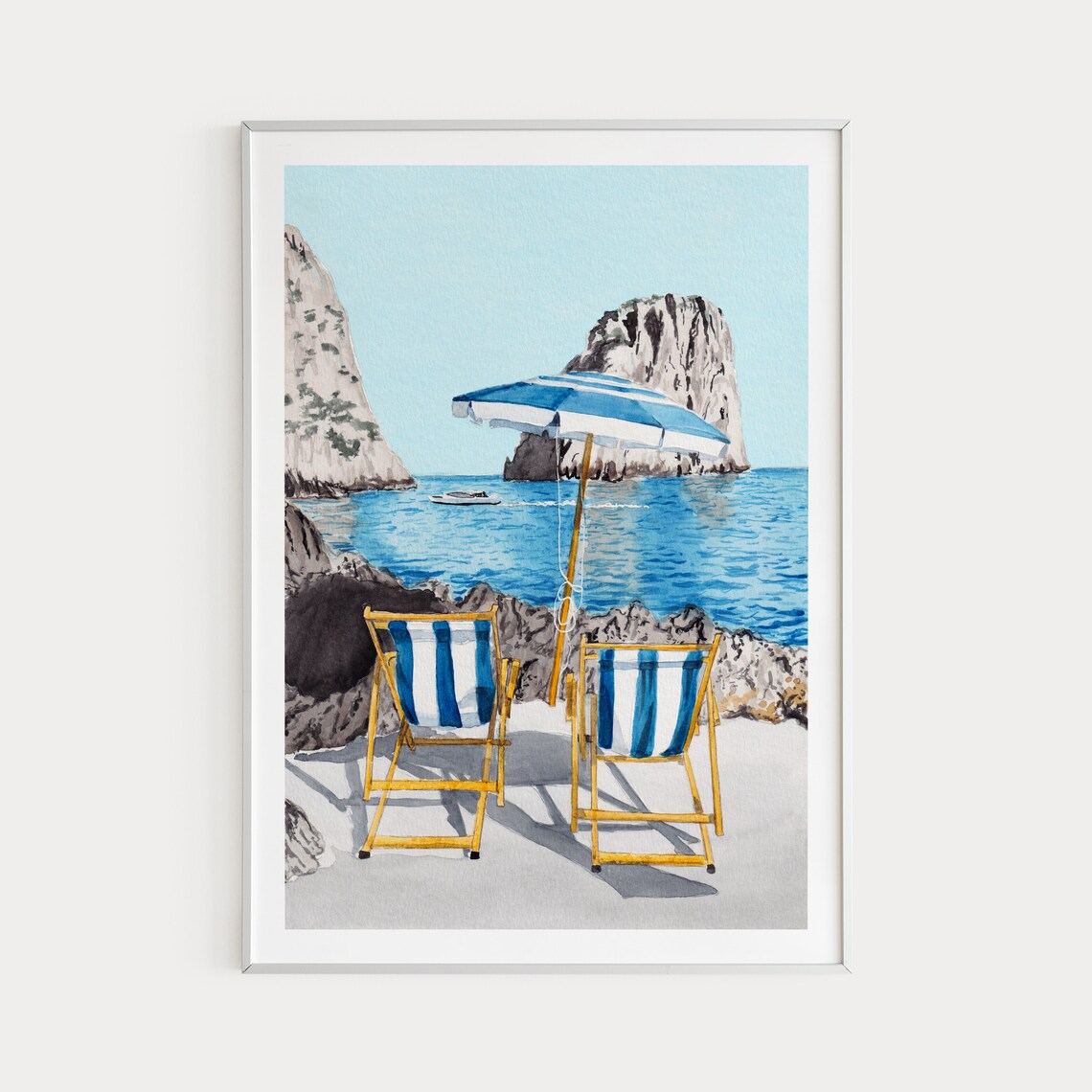 Capri La Fontelina Watercolor Travel Poster, Italy