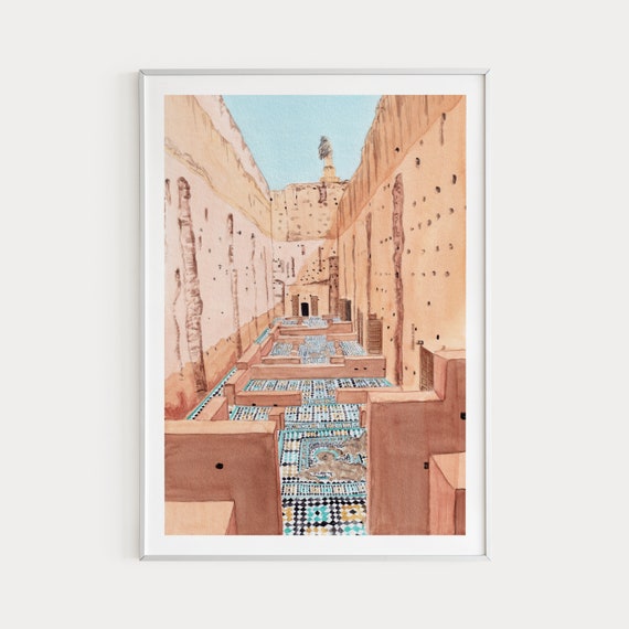 El Badi Palace Morocco Wall Art Marrakesh Art Print Marrakesh Painting Watercolor Print Mediterranean Art Morocco Art Travel Gift