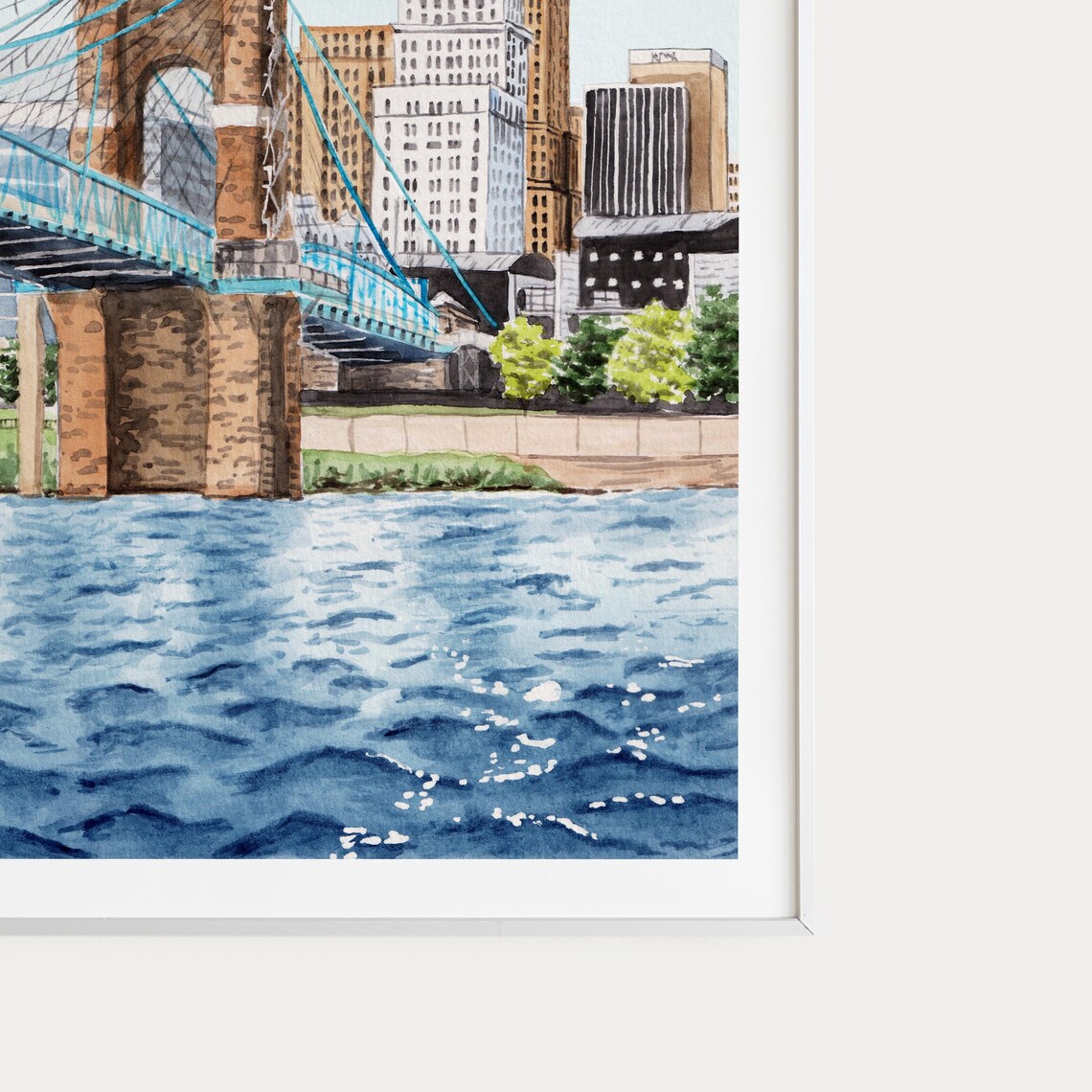 Cincinnati Ohio Watercolor Cityscape Art Print - Image 2