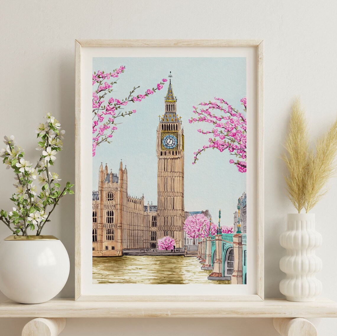 London Watercolor Art Print, Big Ben Cityscape - Image 3