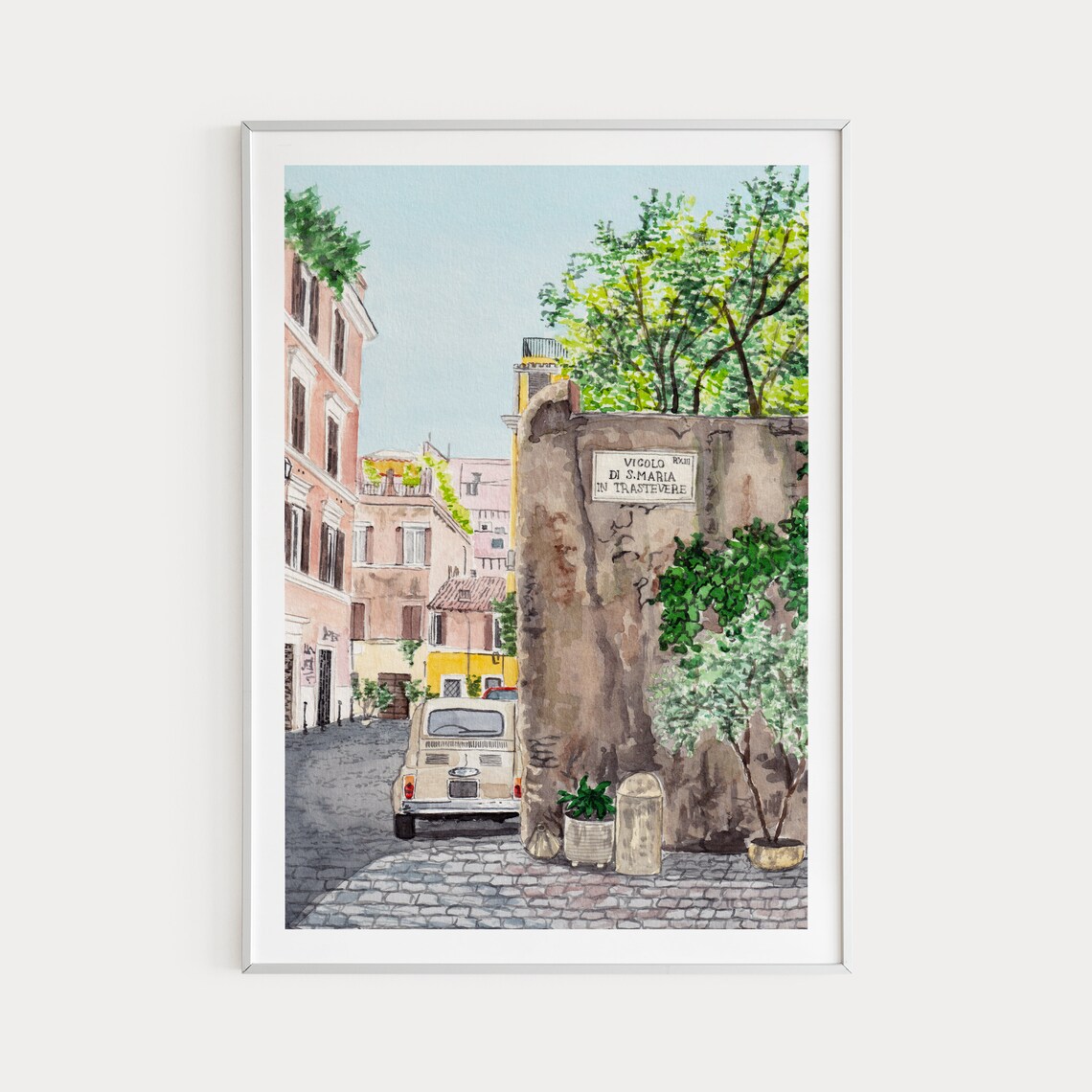 Rome Trastevere Watercolor Art Print, Italy Cityscape