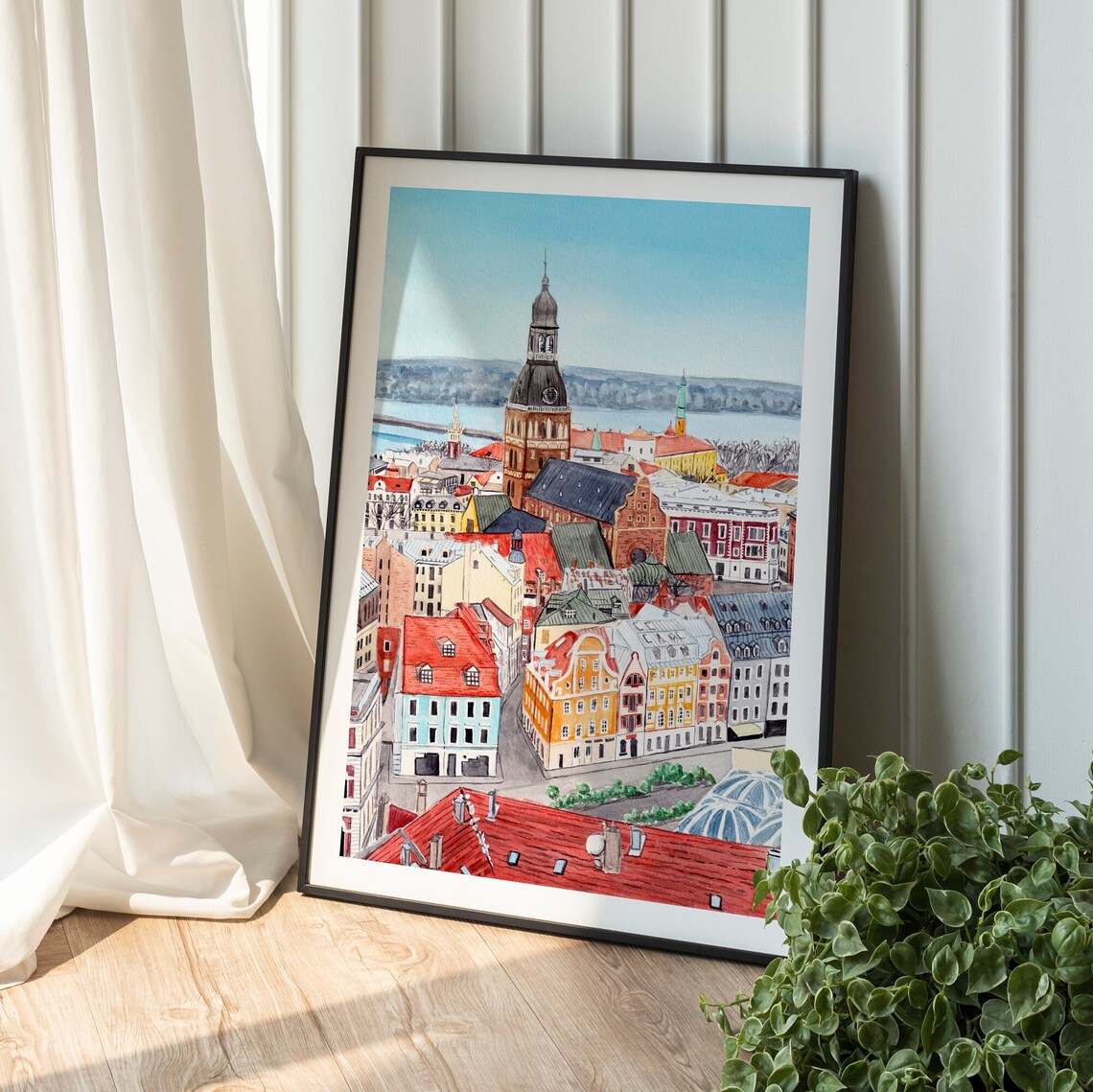 Riga Watercolor Cityscape Travel Poster, Latvia - Image 2