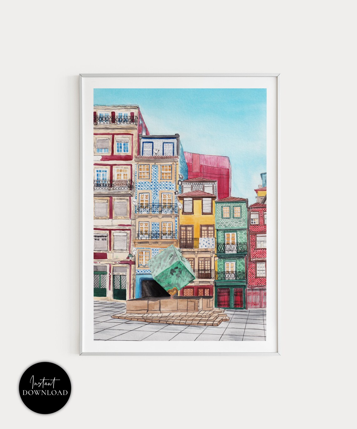 Porto Watercolor Cityscape Travel Poster, Portugal
