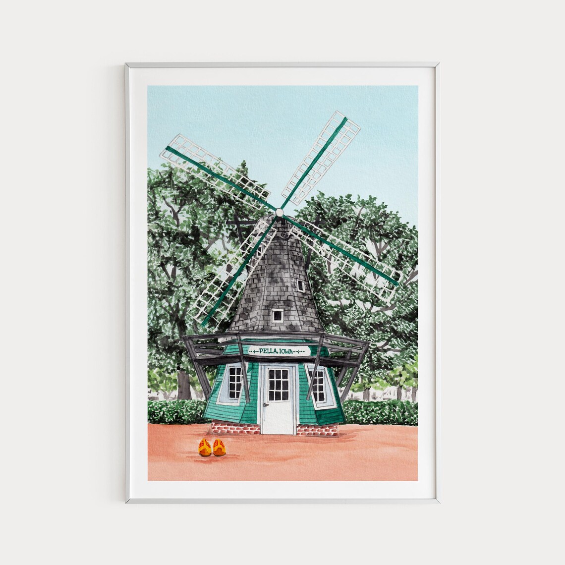 Pella Iowa Watercolor Travel Poster, Cityscape Art Print