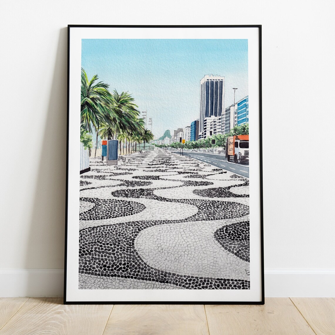 Copacabana Rio De Janeiro Watercolor Travel Art Print - Image 2