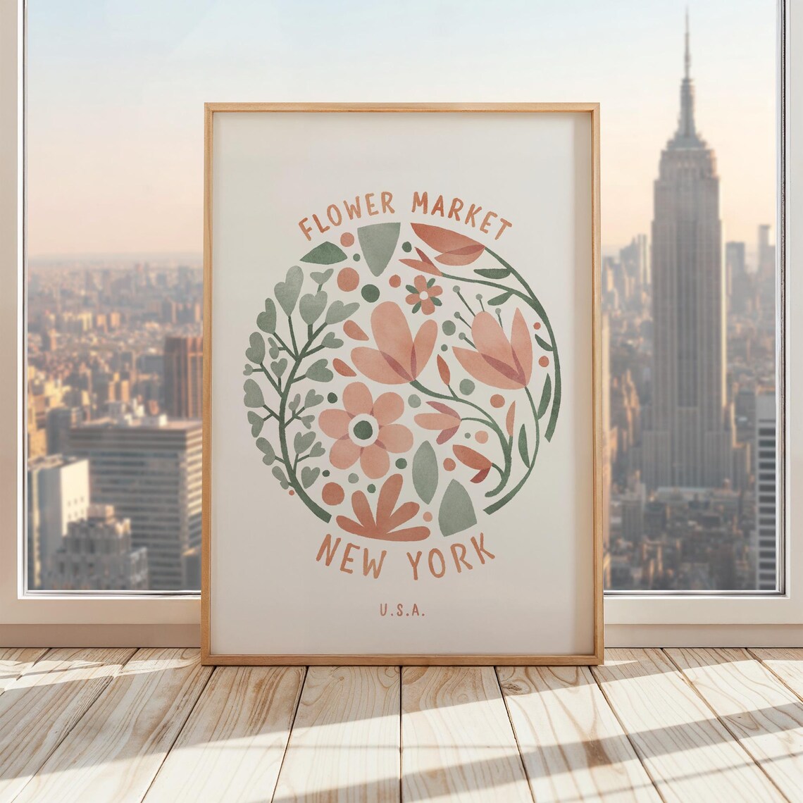 New York Flower Market Pastel Floral Wreath USA Botanical Art Poster - Image 2