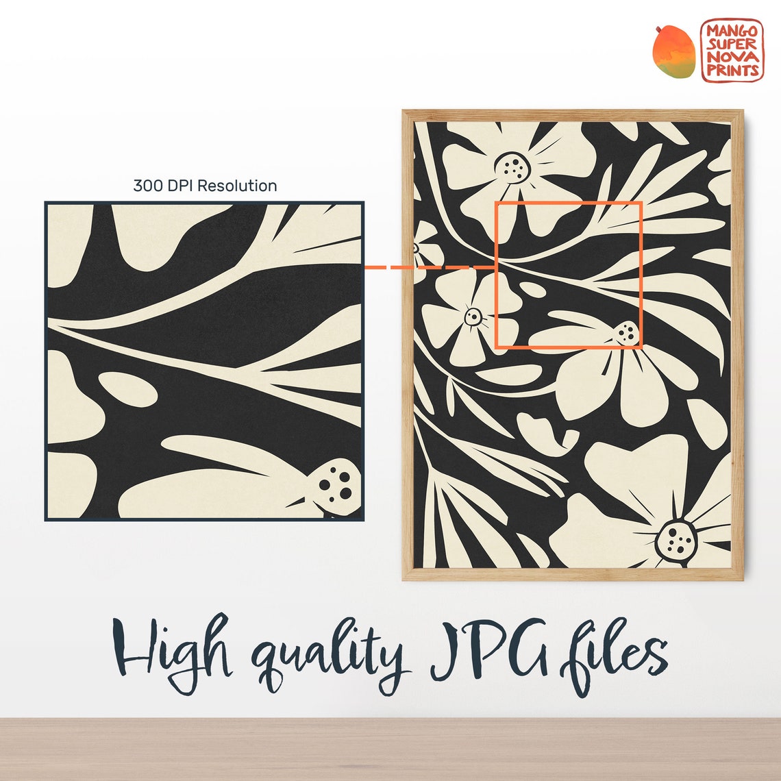Bold Black Botanical Cream Flowers On Black Floral Wall Poster - Image 3