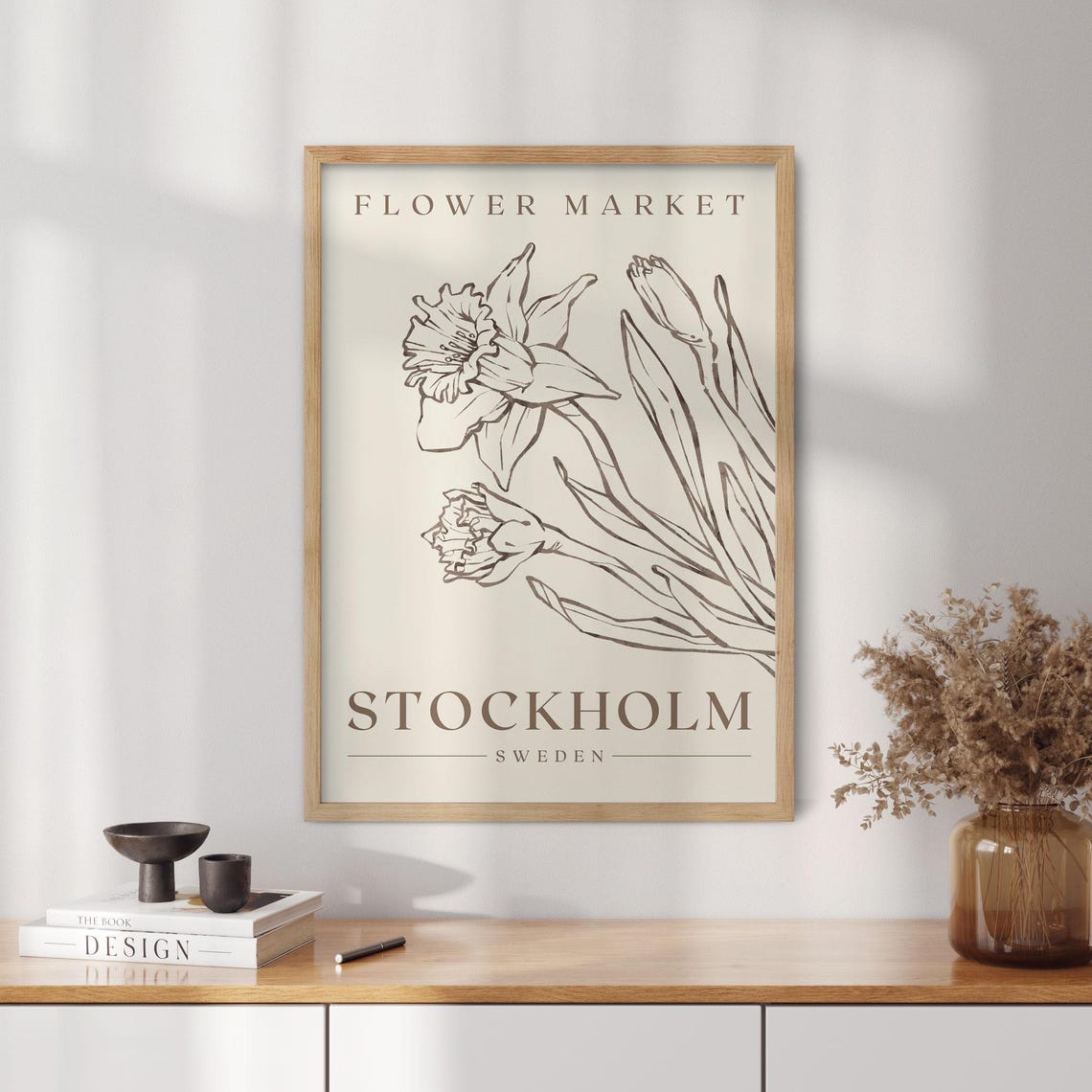 Stockholm Flower Market Print Luxury Minimalist Neutral Wall Art Daffodil Painting Sweden Botanical Print Sweden Travel Poster Wall Art - Image 2