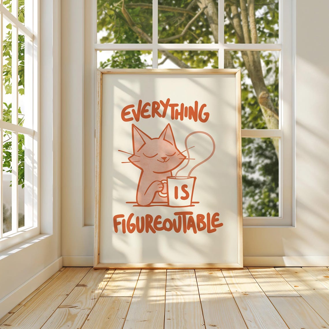 Everything Is Figureoutable Cute Cat Coffee Funny Animal Art Poster - Image 2