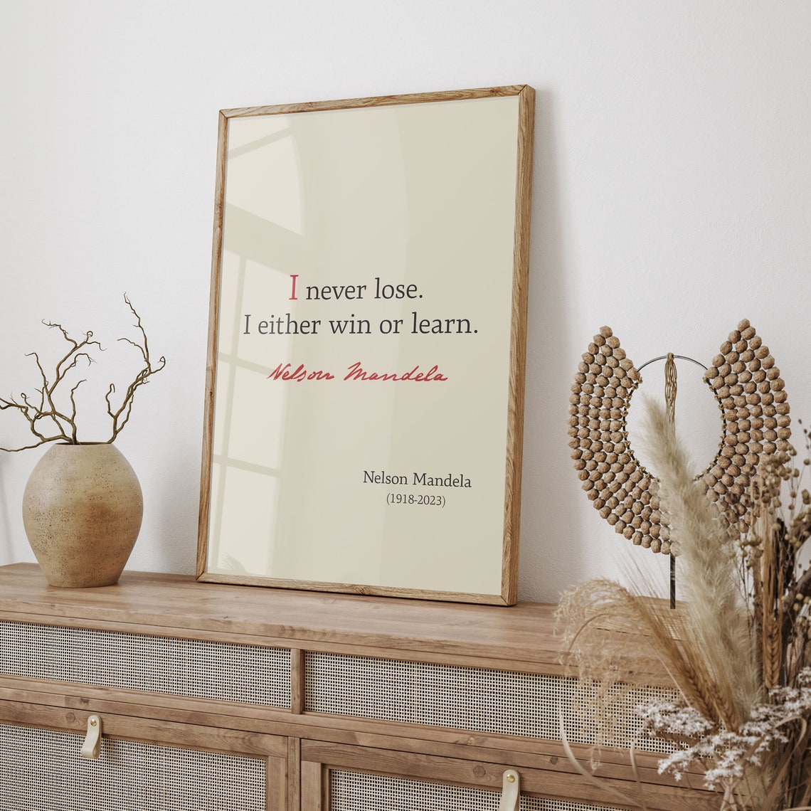 Nelson Mandela Win Or Learn Motivational Quote Minimalist Cream Poster - Image 5