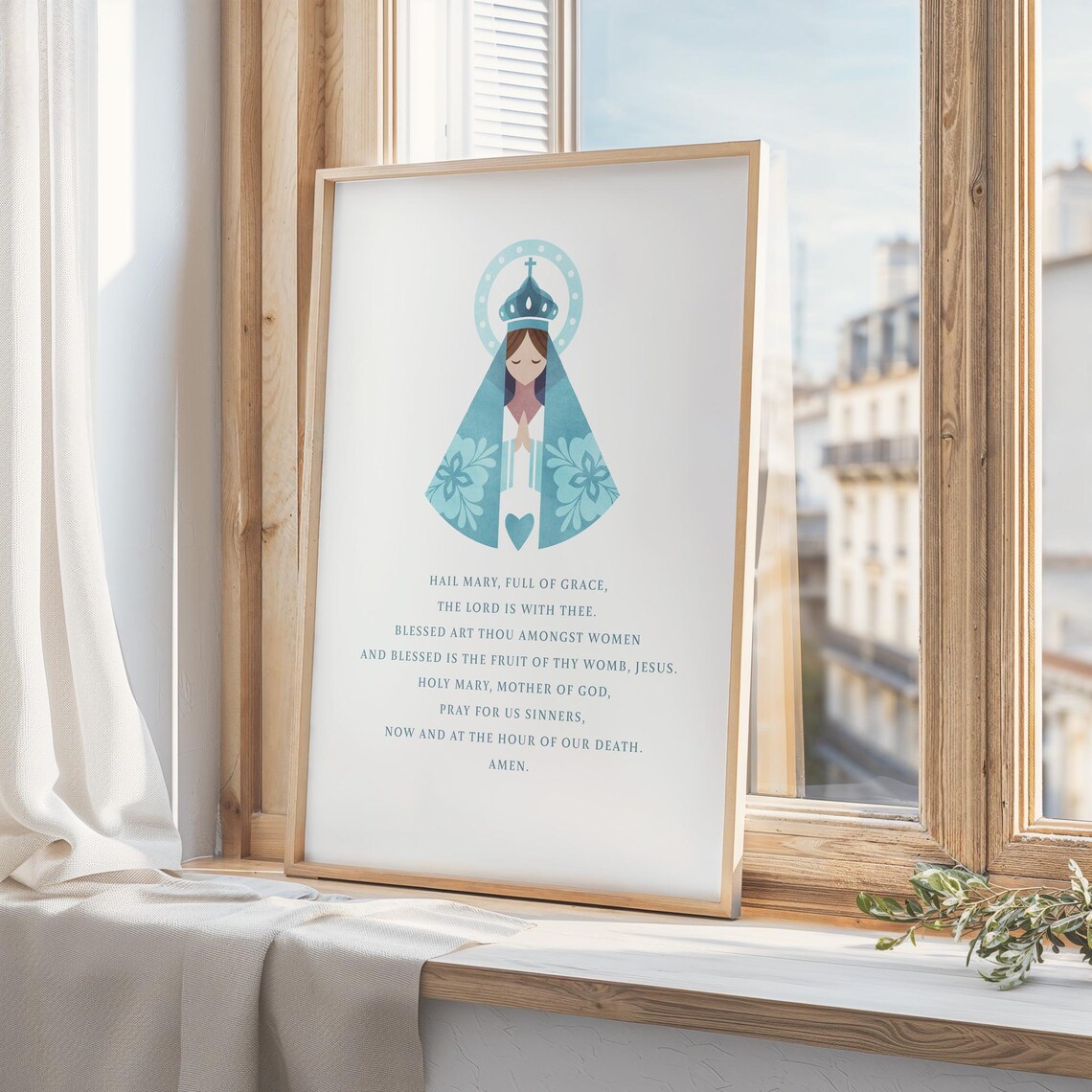 Hail Mary Prayer Virgin Mary Blue Folk Catholic Devotion Art Poster - Image 5