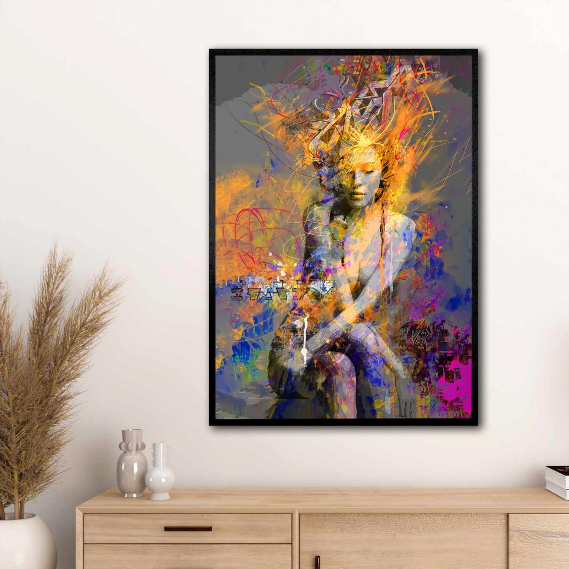 Abstract Woman Portrait with Explosive Color Splash Modern Figurative Art Poster - Image 3
