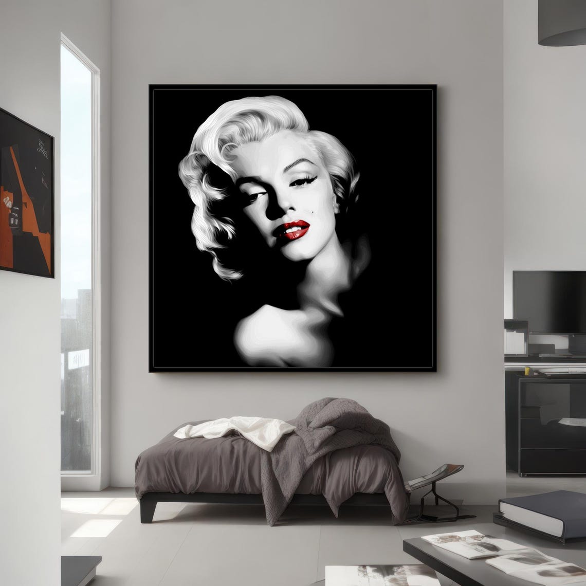 Marilyn Monroe Red Lips Black White Iconic Portrait Art Poster - Image 2