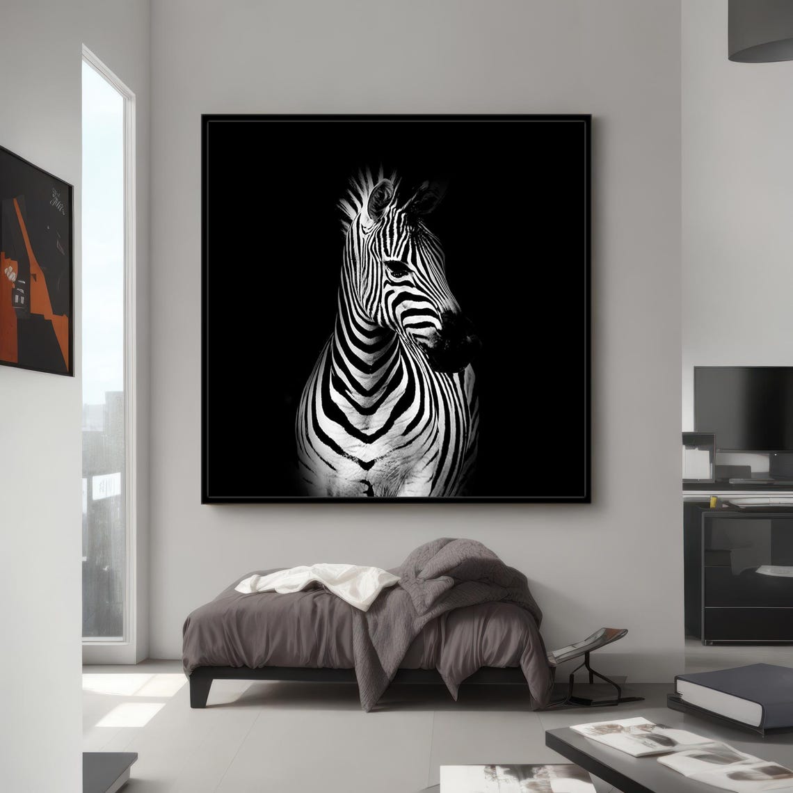 Zebra Portrait on Black Background Striking Wildlife Photo Art Poster - Image 2