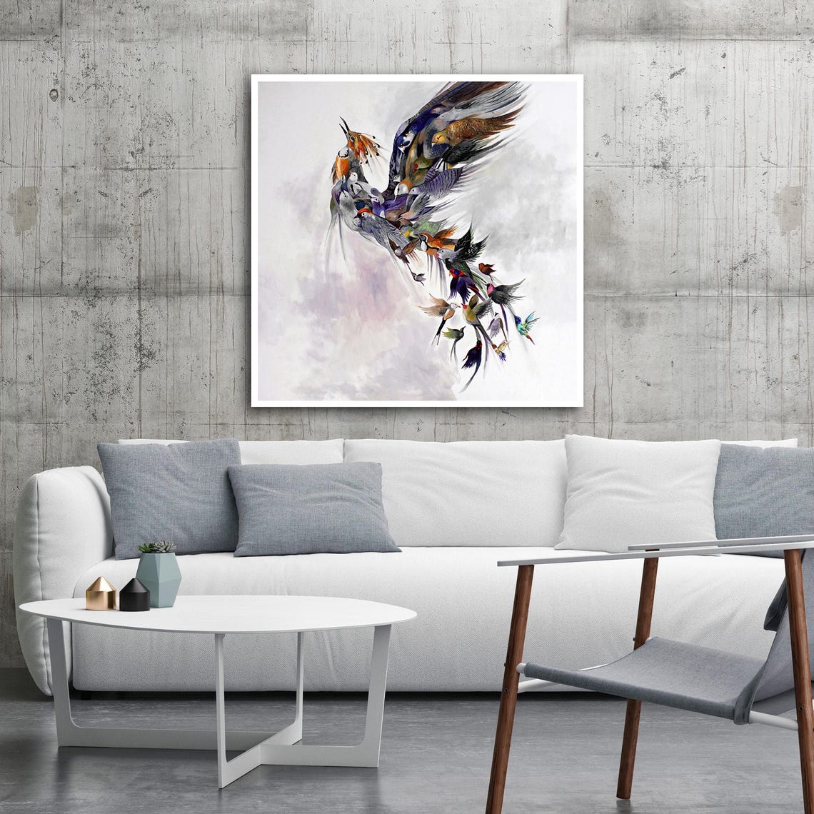 Colorful Phoenix Rising From Dozens of Birds Watercolor Art Poster - Image 2