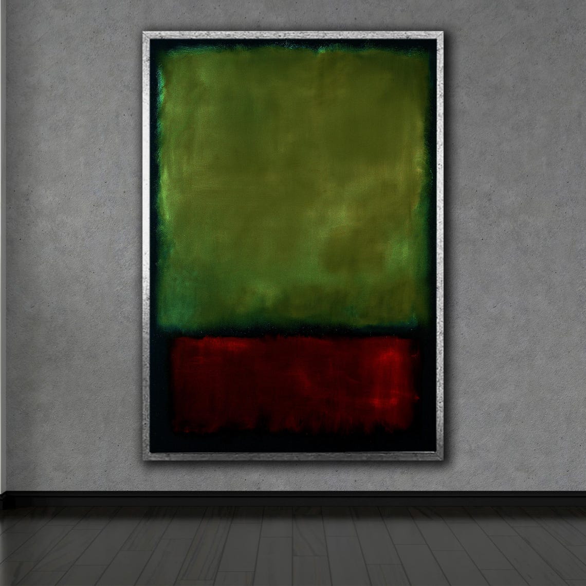 Mark Rothko Style Green and Red Color Field Abstract Painting Wall Art - Image 2
