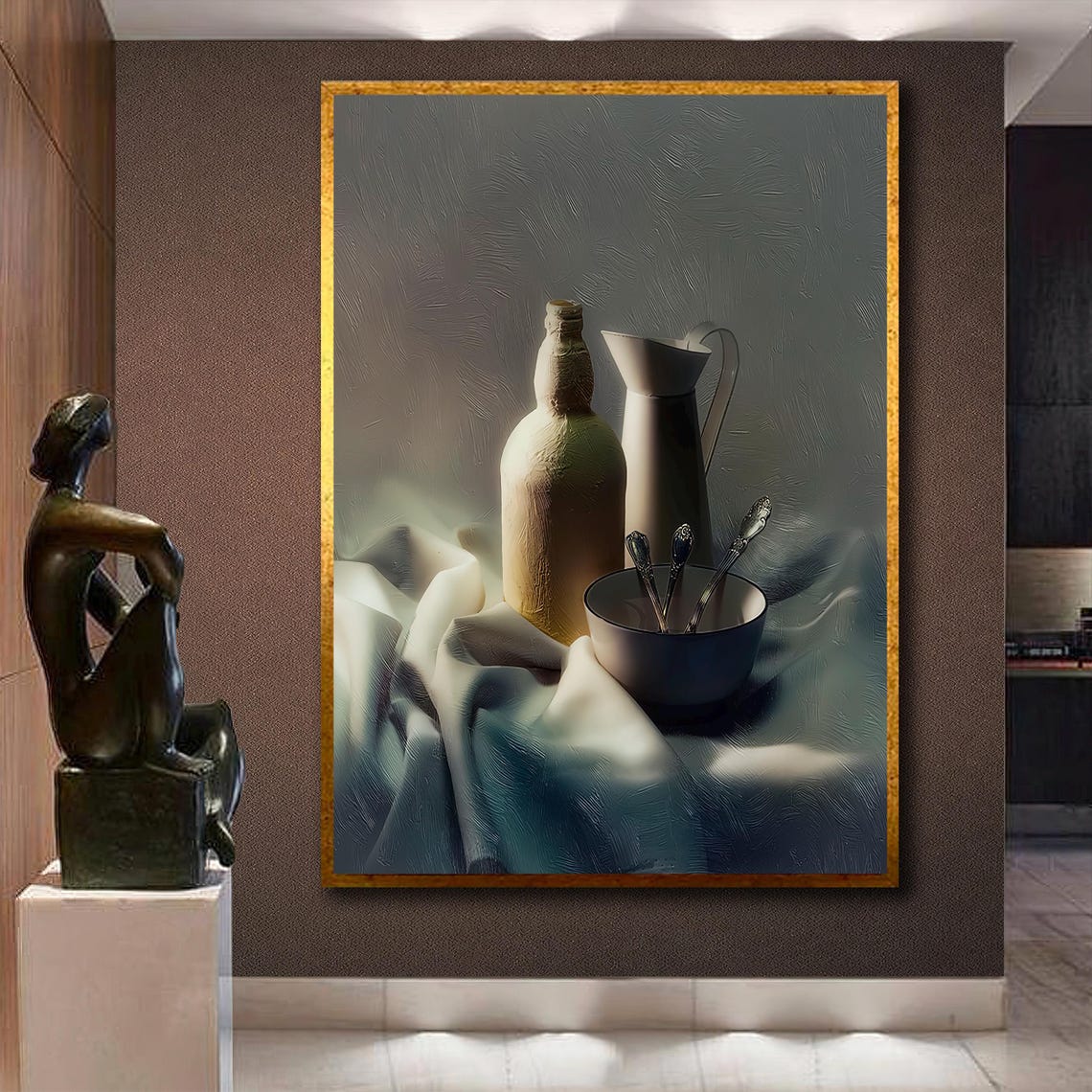 Still Life With Bottle Pitcher and Bowl Minimalist Kitchen Art Poster - Image 2
