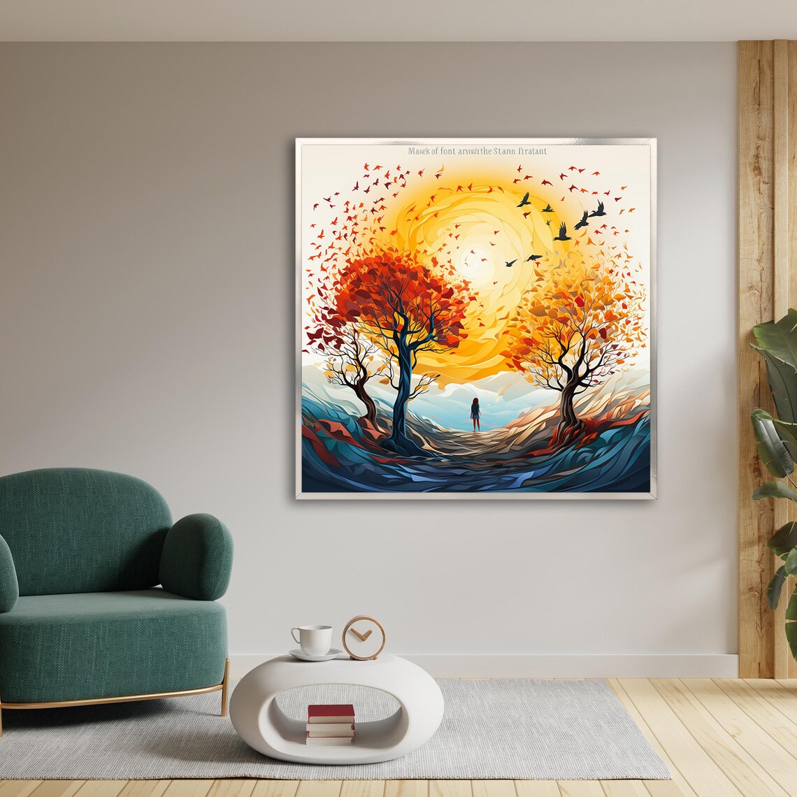 Girl in Bird Dress Among Birds Vibrant Colorful Nature Art Poster - Image 2