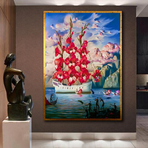 Vladimir Kush Style Flower Ship Surrealist Ocean Fantasy Painting Art Poster
