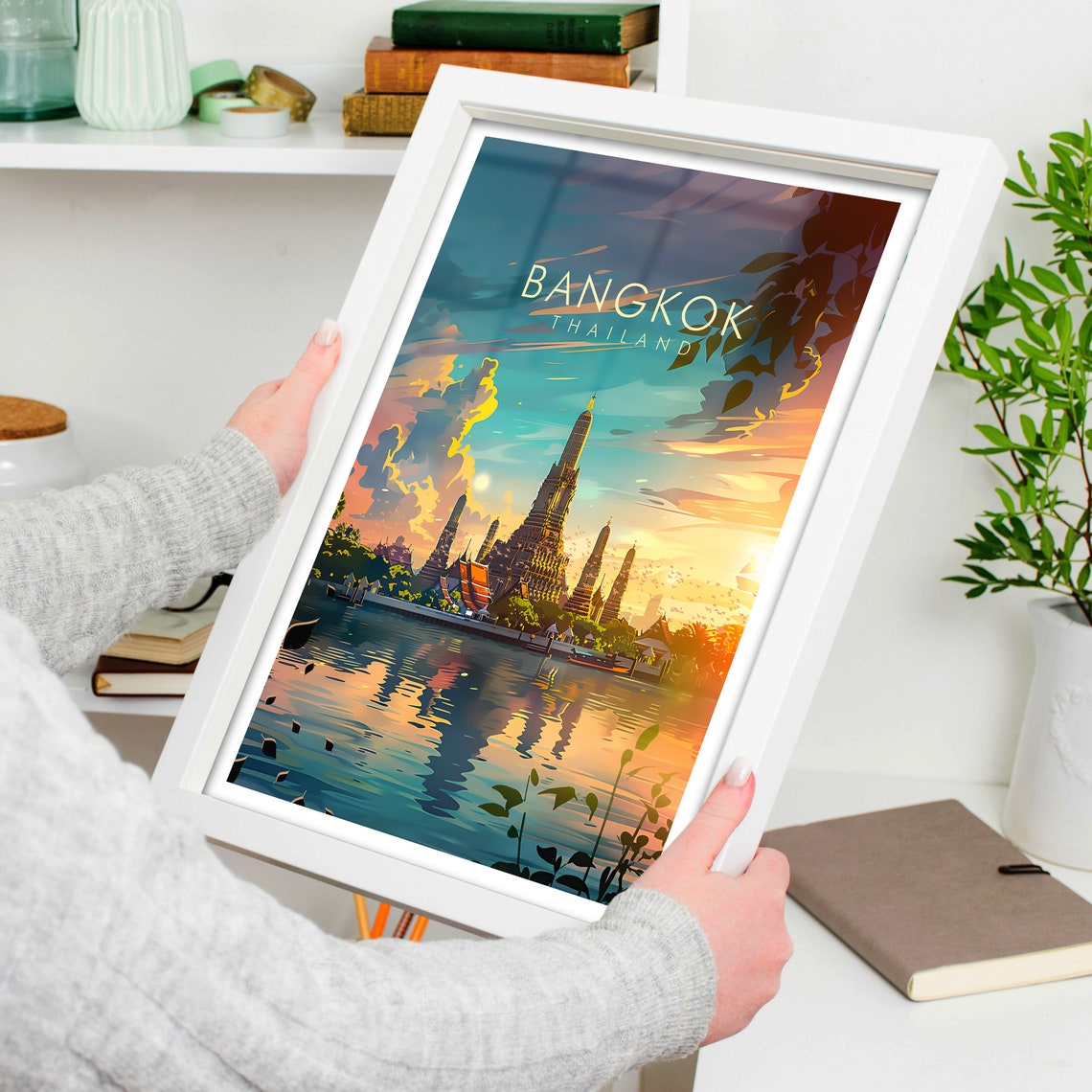 Bangkok Thailand Wat Arun Temple Riverside Golden Sunset Poster - Image 4