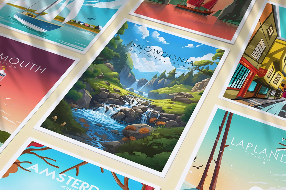 Snowdonia National Park Mountain Waterfall Stream Scene Poster - Image 3