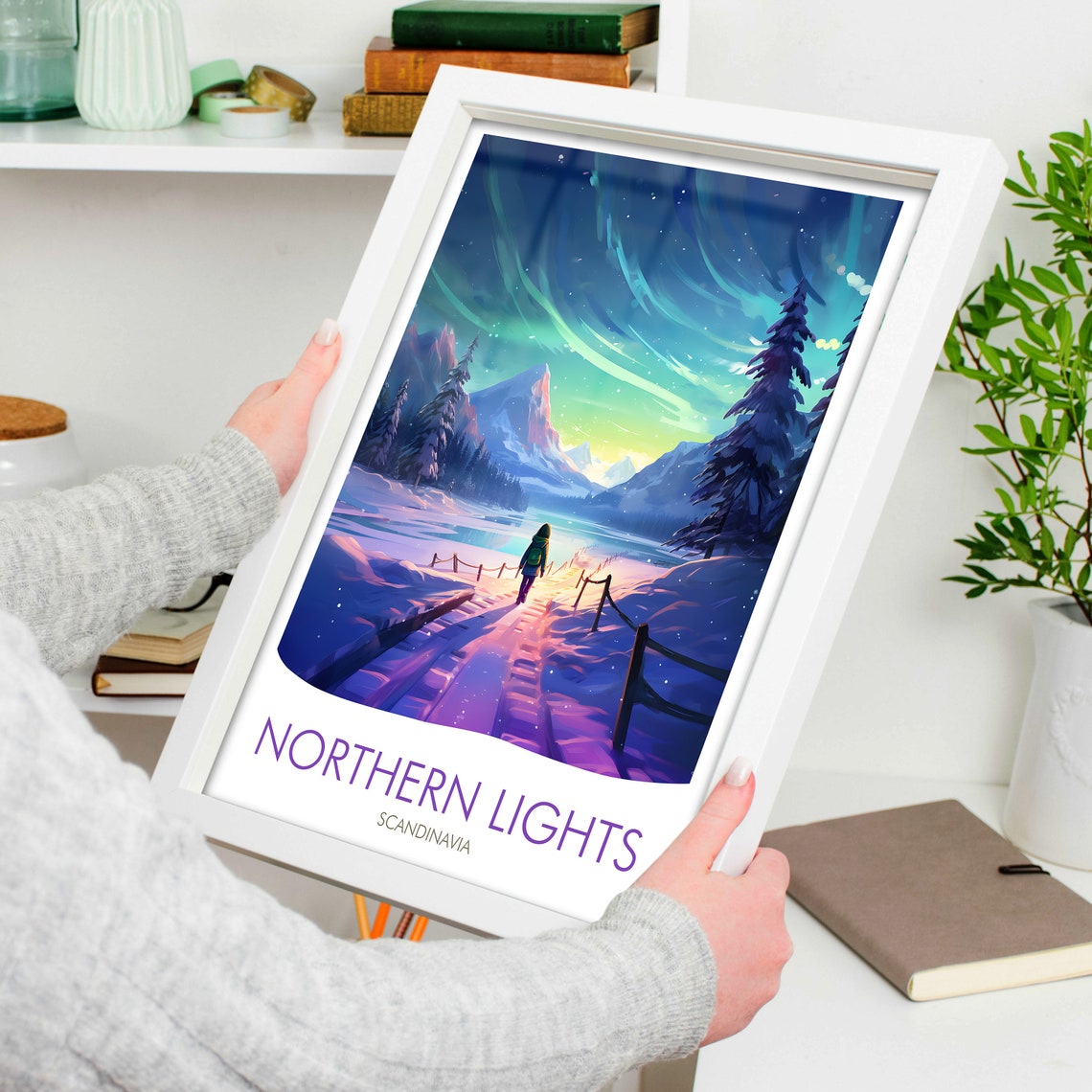 Northern Lights Scandinavia Aurora Borealis Snowy Night Poster - Image 4