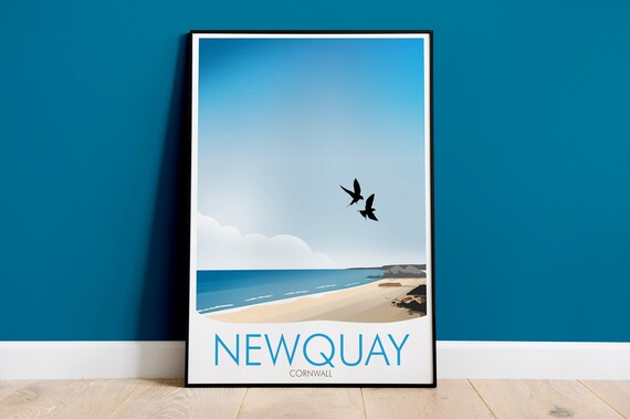 Newquay Cornwall England Minimalist Beach Seabirds Travel Poster