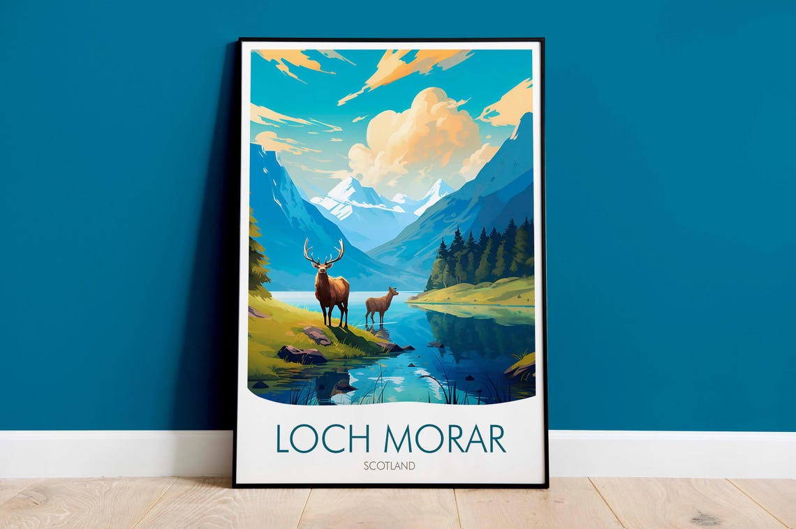 Loch Morar Scotland Stag Lake Reflection Mountain Travel Poster