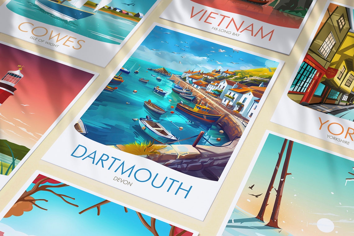 Dartmouth Devon Boats Cottages Turquoise Bay Harbor View Poster - Image 3
