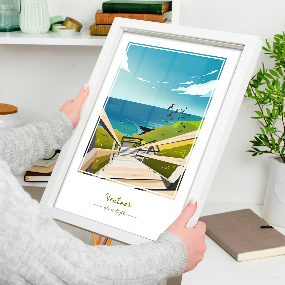 Ventnor Isle of Wight Coastal Cliff Path Sea View Scene Poster - Image 4