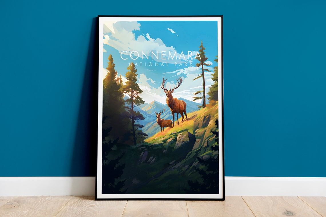 Connemara National Park Ireland Stags Mountain Landscape Art Poster