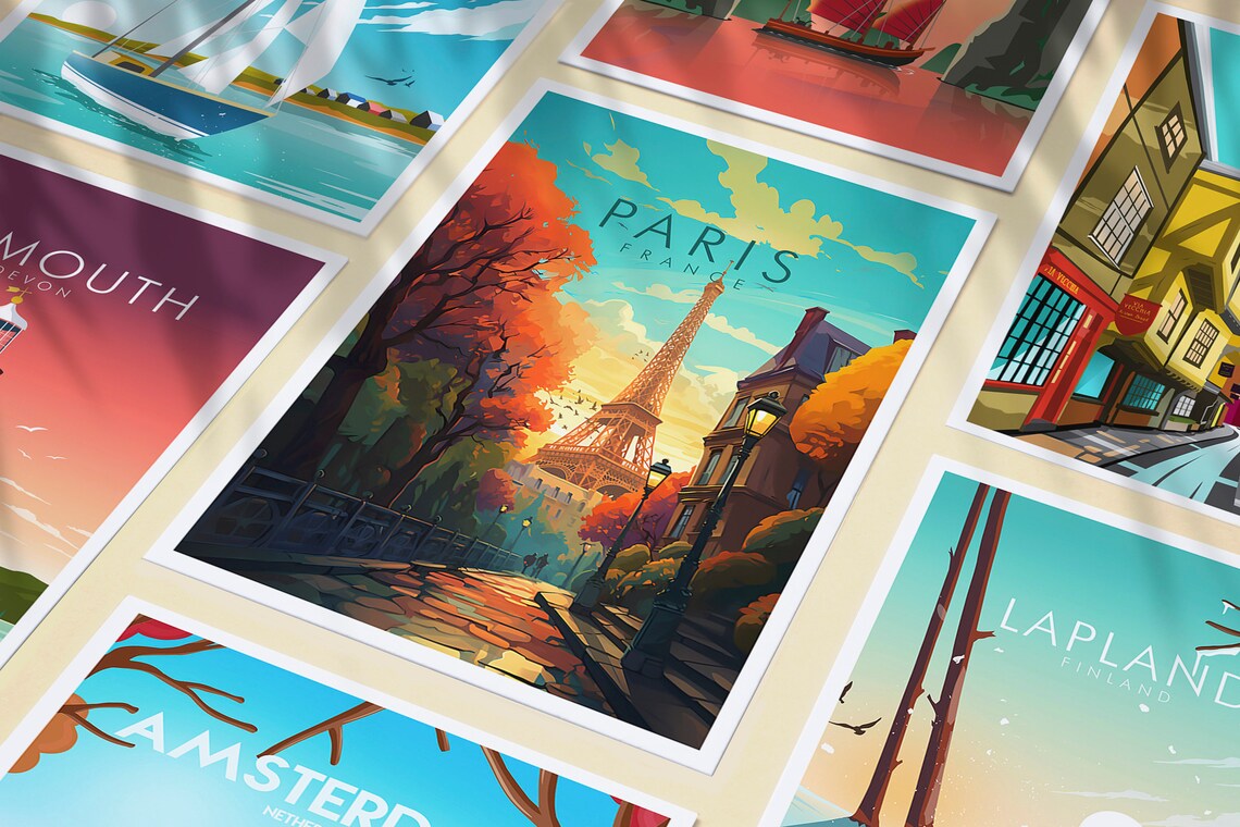 Paris France Eiffel Tower Golden Autumn Walkway Travel Poster - Image 3