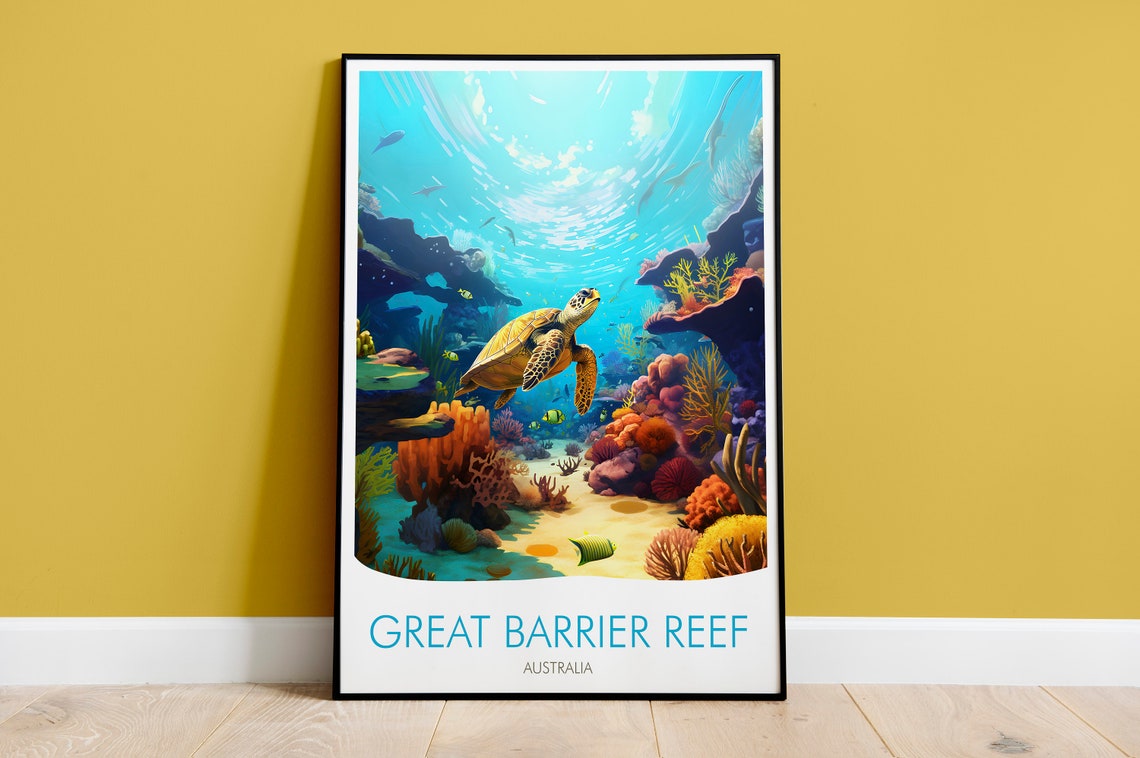 Great Barrier Reef Australia Sea Turtle Coral Reef Travel Poster
