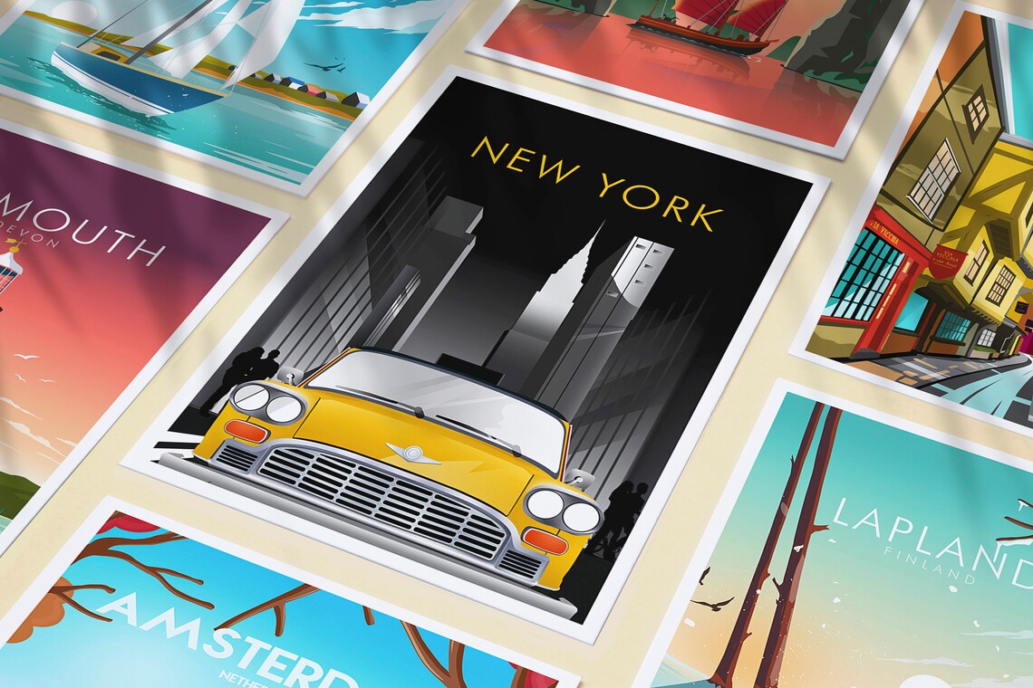 New York City Classic Yellow Taxi Manhattan Graphic Art Poster - Image 3