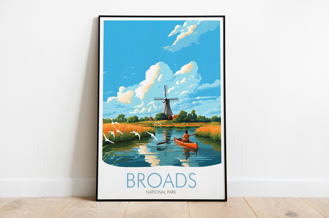 Broads National Park Windmill Canoe Reeds Wetland Scenic Travel Poster - Image 2
