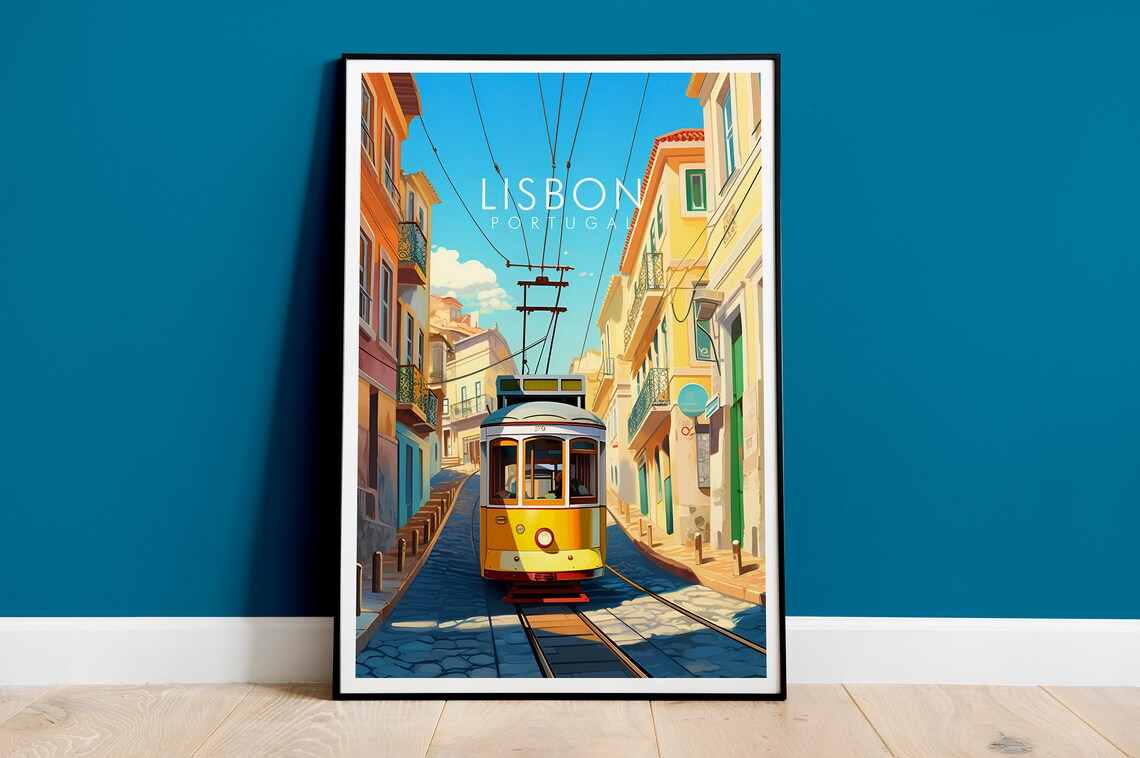 Lisbon Portugal Tram Street Sunny Mediterranean Old Town Poster