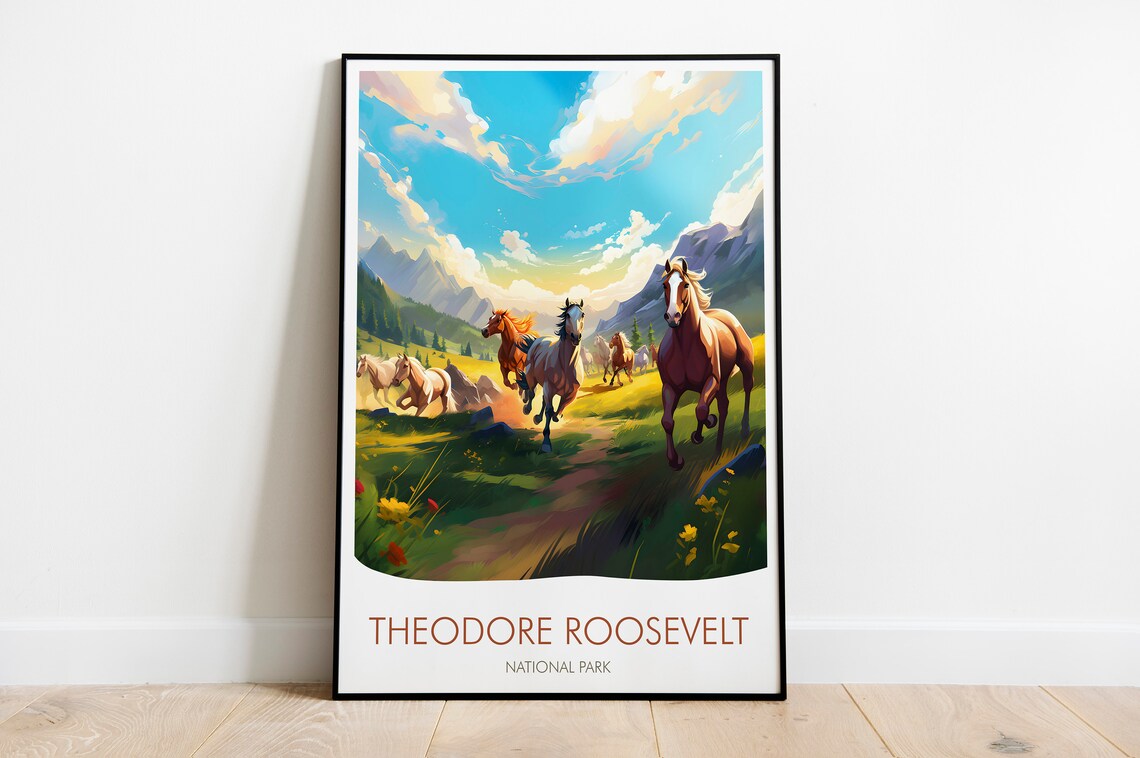 Theodore Roosevelt National Park Wild Horses Prairie Meadow Nature Poster - Image 2