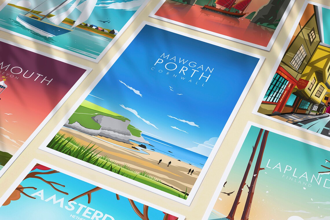Mawgan Porth Travel Poster, Coastal Place Print - Image 3