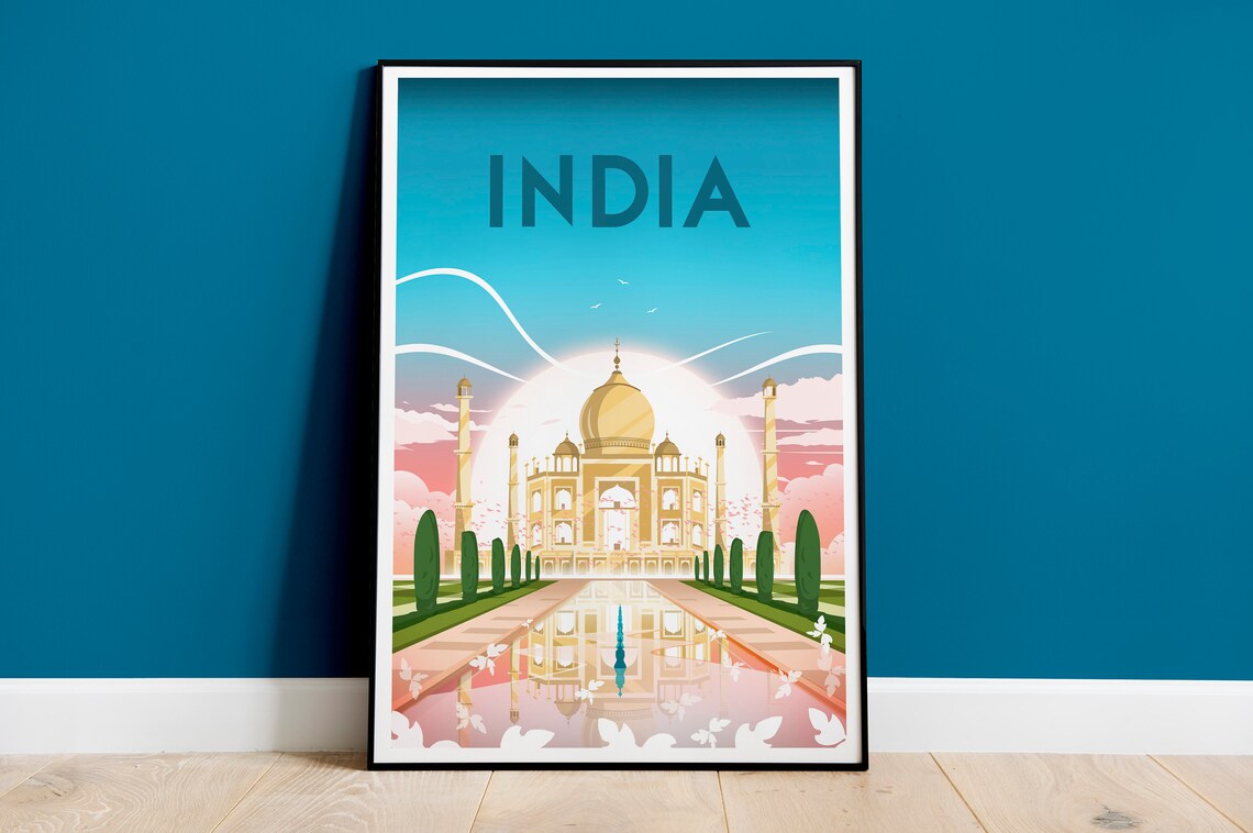 Taj Mahal Travel Poster, India Place Print