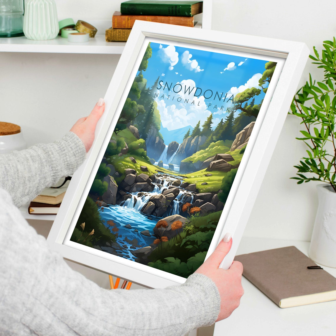 Snowdonia National Park Mountain Waterfall Stream Scene Poster - Image 4