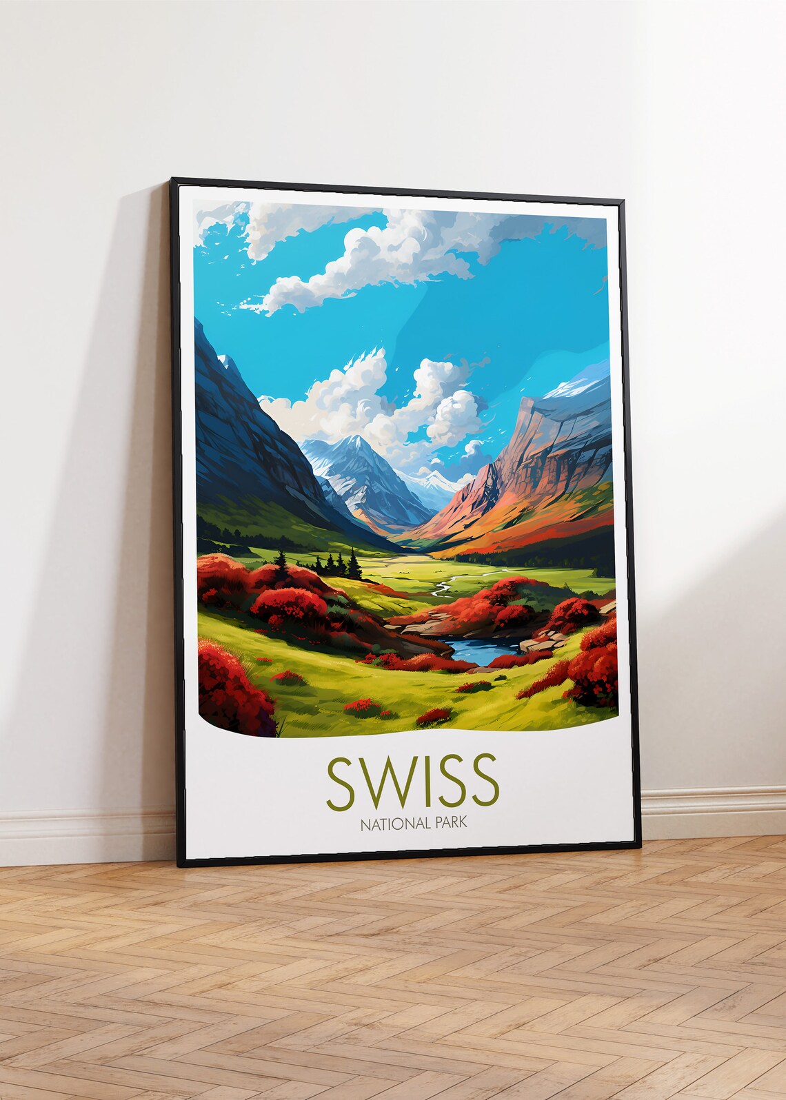 Swiss National Park Alpine Valley Autumn Illustration Travel Poster - Image 2